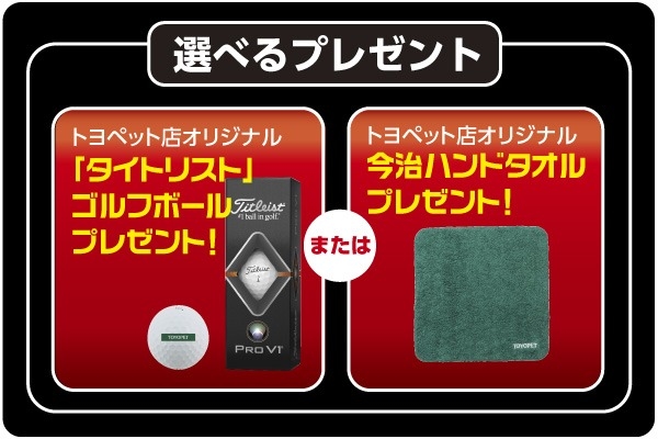ゴルフボール又は緑色の今治タオルをプレゼント