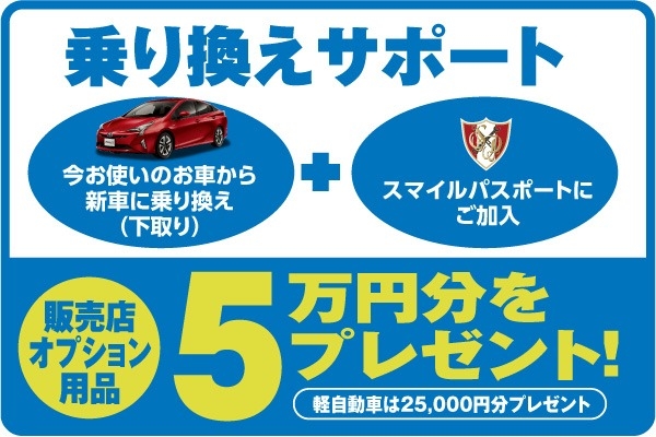 乗り換えサポート!販売店オプション用品5万円分をプレゼント