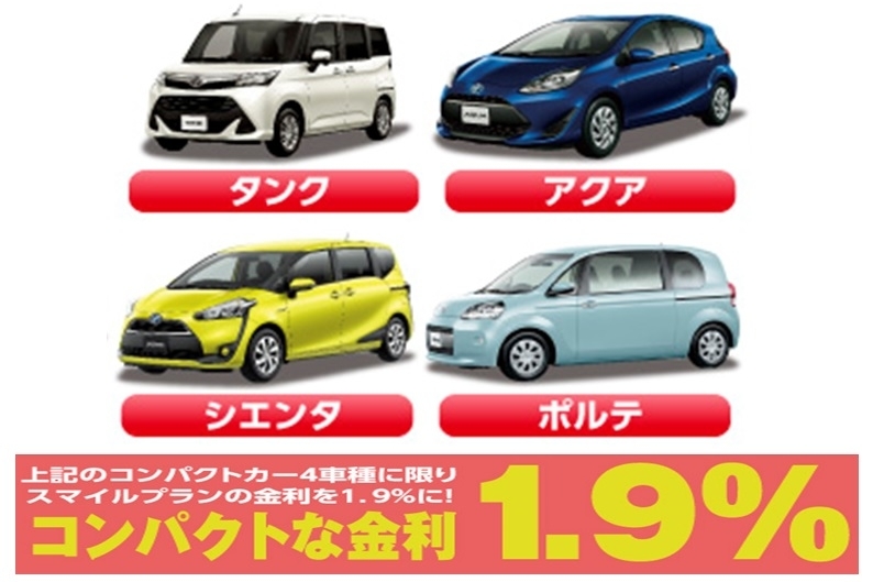 コンパクト金利実施中!人気の4車種に限り金利1.9%